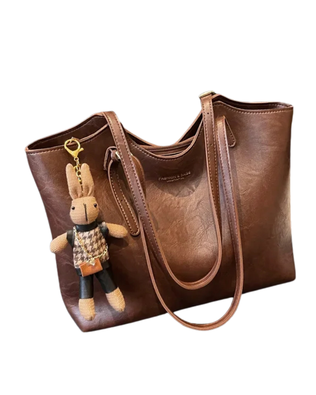 Emma Rustic Edge Tote – Ekolojik Deriden Dekoratif Anahtarlıklı Geniş Vintage Çanta